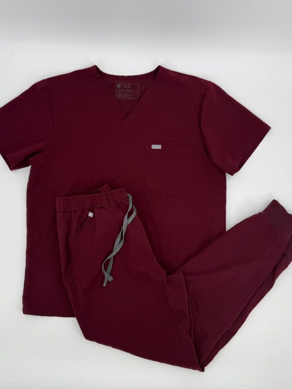 FIGS Scrub Set Top L Pants M Burgundy Catarina V-Neck & Zamora Joggers Nurse